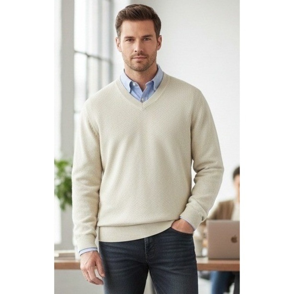 Toscano V-Neck Sweater‎ Men's 2XL Pullover Dadcore Cotton Rayon Knit Minimalist